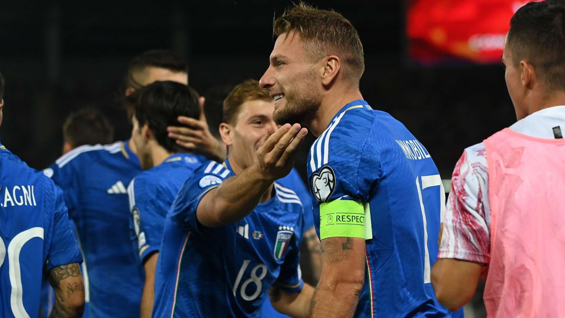 Italy celebrates goal against North Macedonia